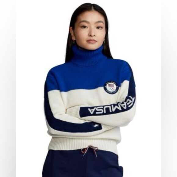 Polo Ralph Lauren Paralympics USA Wool Knit Sweater Sz XXL Colorblock Blue Cream - Picture 1 of 9
